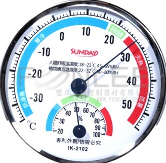 SUNDAY 1K-2102 指針溫濕度計 &Oslash;130mm