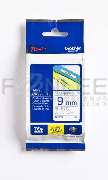 BROTHER護貝標籤 9mm/8M TZe-223 藍/白