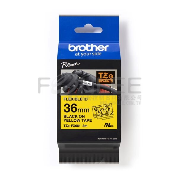 BROTHER纜線標籤36mm TZe-FX661  黑/黃