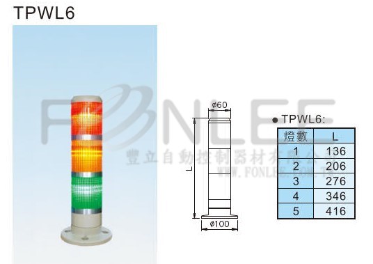 天得60ØLED 3色盤式警示24V TPWL6-L73