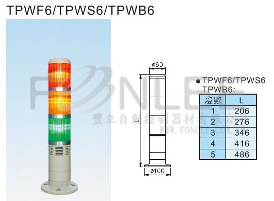-**天得 60Ø3色盤式BZ警示 TPWMS6X3X